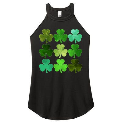 St Patricks Day Lucky Watercolor Shamrocks Women's Perfect Tri Rocker Tank