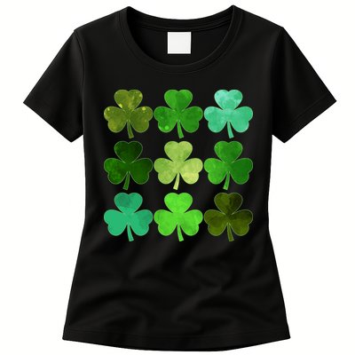 St Patricks Day Lucky Watercolor Shamrocks Womens T-Shirt