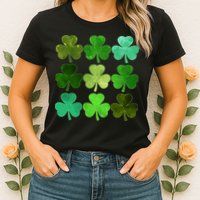 St Patricks Day Lucky Watercolor Shamrocks Womens T-Shirt