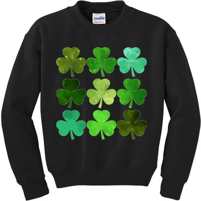 St Patricks Day Lucky Watercolor Shamrocks Kids Sweatshirt