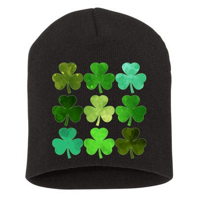 St Patricks Day Lucky Watercolor Shamrocks Short Acrylic Beanie