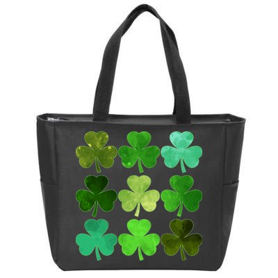 St Patricks Day Lucky Watercolor Shamrocks Zip Tote Bag