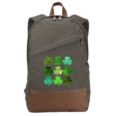 St Patricks Day Lucky Watercolor Shamrocks Cotton Canvas Backpack