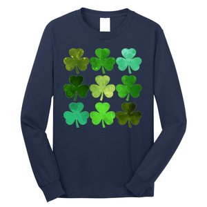 St Patricks Day Lucky Watercolor Shamrocks Long Sleeve Shirt