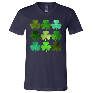 St Patricks Day Lucky Watercolor Shamrocks V-Neck T-Shirt