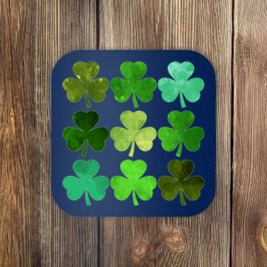 St Patricks Day Lucky Watercolor Shamrocks Coaster