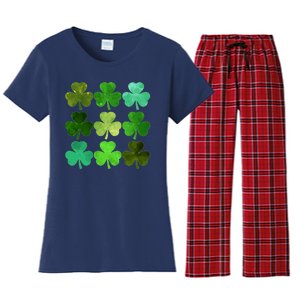 St Patricks Day Lucky Watercolor Shamrocks Women's Flannel Pajama Set