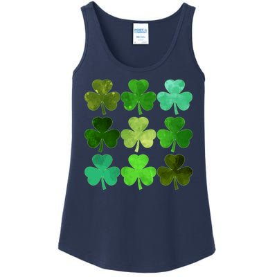 St Patricks Day Lucky Watercolor Shamrocks Ladies Essential Tank