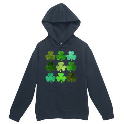 St Patricks Day Lucky Watercolor Shamrocks Urban Pullover Hoodie