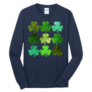 St Patricks Day Lucky Watercolor Shamrocks Tall Long Sleeve T-Shirt