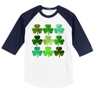 St Patricks Day Lucky Watercolor Shamrocks Baseball Sleeve Shirt