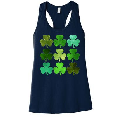 St Patricks Day Lucky Watercolor Shamrocks Women's Racerback Tank