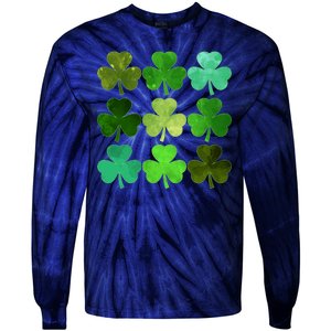 St Patricks Day Lucky Watercolor Shamrocks Tie-Dye Long Sleeve Shirt