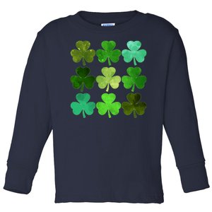 St Patricks Day Lucky Watercolor Shamrocks Toddler Long Sleeve Shirt