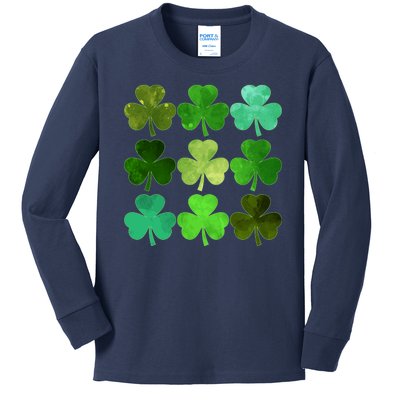 St Patricks Day Lucky Watercolor Shamrocks Kids Long Sleeve Shirt