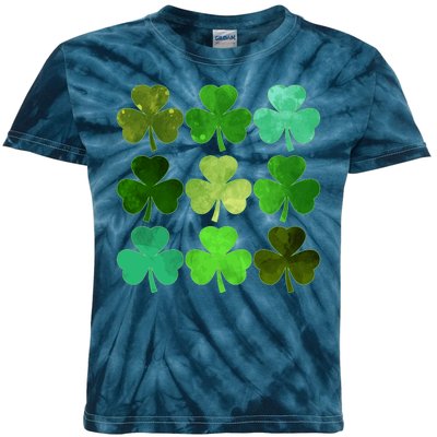 St Patricks Day Lucky Watercolor Shamrocks Kids Tie-Dye T-Shirt