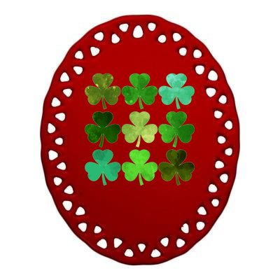 St Patricks Day Lucky Watercolor Shamrocks Ceramic Oval Ornament