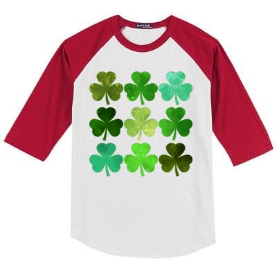 St Patricks Day Lucky Watercolor Shamrocks Kids Colorblock Raglan Jersey