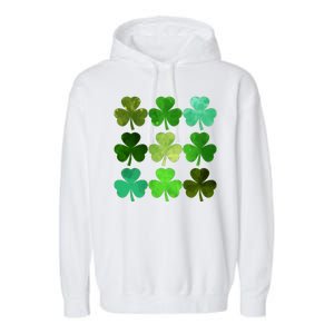 St Patricks Day Lucky Watercolor Shamrocks Garment-Dyed Fleece Hoodie