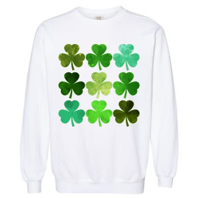 St Patricks Day Lucky Watercolor Shamrocks Garment-Dyed Sweatshirt