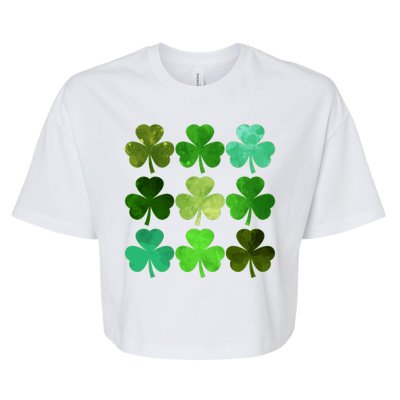 St Patricks Day Lucky Watercolor Shamrocks Bella+Canvas Jersey Crop Tee