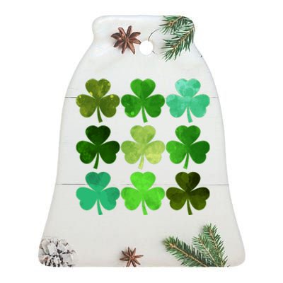 St Patricks Day Lucky Watercolor Shamrocks Ceramic Bell Ornament