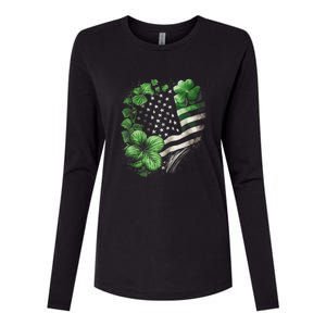 St Patricks Day Shamrock American Flag Retro Womens Cotton Relaxed Long Sleeve T-Shirt