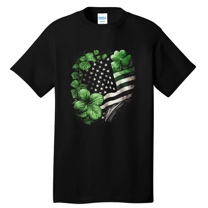 St Patricks Day Shamrock American Flag Retro Tall T-Shirt