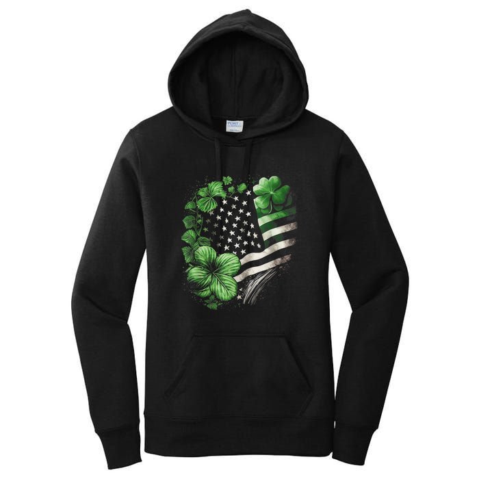 St Patricks Day Shamrock American Flag Retro Women's Pullover Hoodie