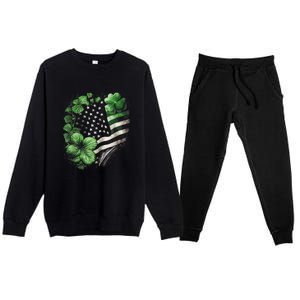 St Patricks Day Shamrock American Flag Retro Premium Crewneck Sweatsuit Set