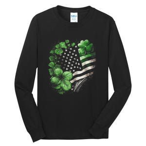 St Patricks Day Shamrock American Flag Retro Tall Long Sleeve T-Shirt