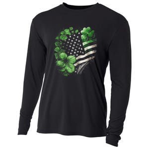 St Patricks Day Shamrock American Flag Retro Cooling Performance Long Sleeve Crew