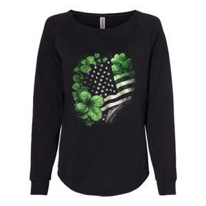 St Patricks Day Shamrock American Flag Retro Womens California Wash Sweatshirt