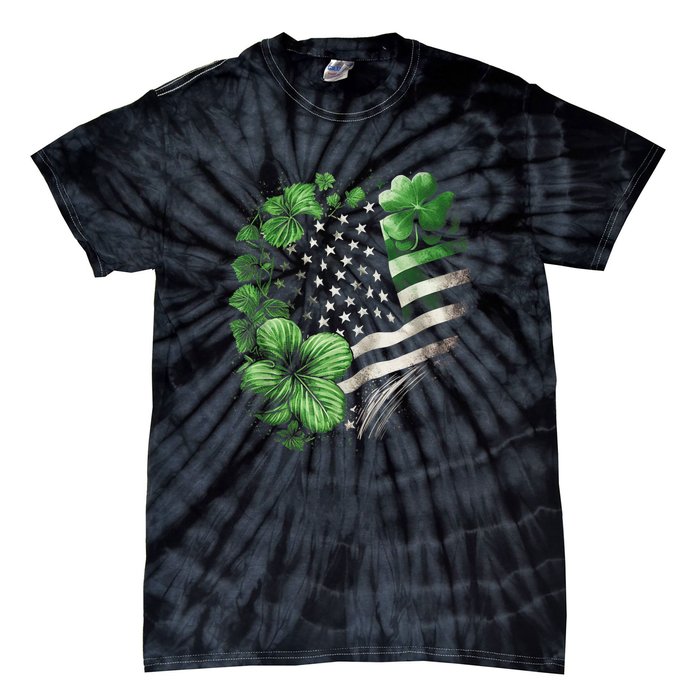 St Patricks Day Shamrock American Flag Retro Tie-Dye T-Shirt