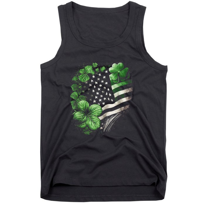 St Patricks Day Shamrock American Flag Retro Tank Top