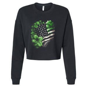 St Patricks Day Shamrock American Flag Retro Cropped Pullover Crew