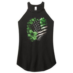 St Patricks Day Shamrock American Flag Retro Women's Perfect Tri Rocker Tank