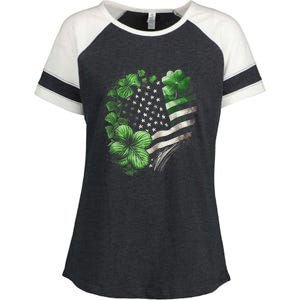 St Patricks Day Shamrock American Flag Retro Enza Ladies Jersey Colorblock Tee