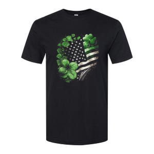 St Patricks Day Shamrock American Flag Retro Softstyle CVC T-Shirt