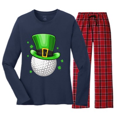 St Patricks Day Leprechaun Hat Shamrock Irish Golf Women's Long Sleeve Flannel Pajama Set 