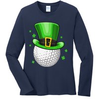 St Patricks Day Leprechaun Hat Shamrock Irish Golf Ladies Long Sleeve Shirt