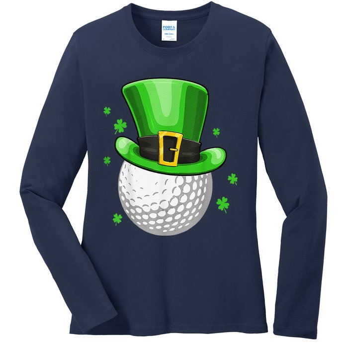 St Patricks Day Leprechaun Hat Shamrock Irish Golf Ladies Long Sleeve Shirt