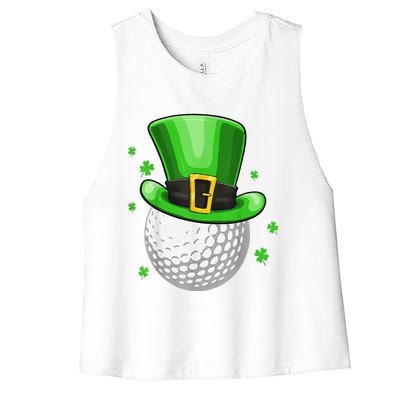 St Patricks Day Leprechaun Hat Shamrock Irish Golf Women's Racerback Cropped Tank