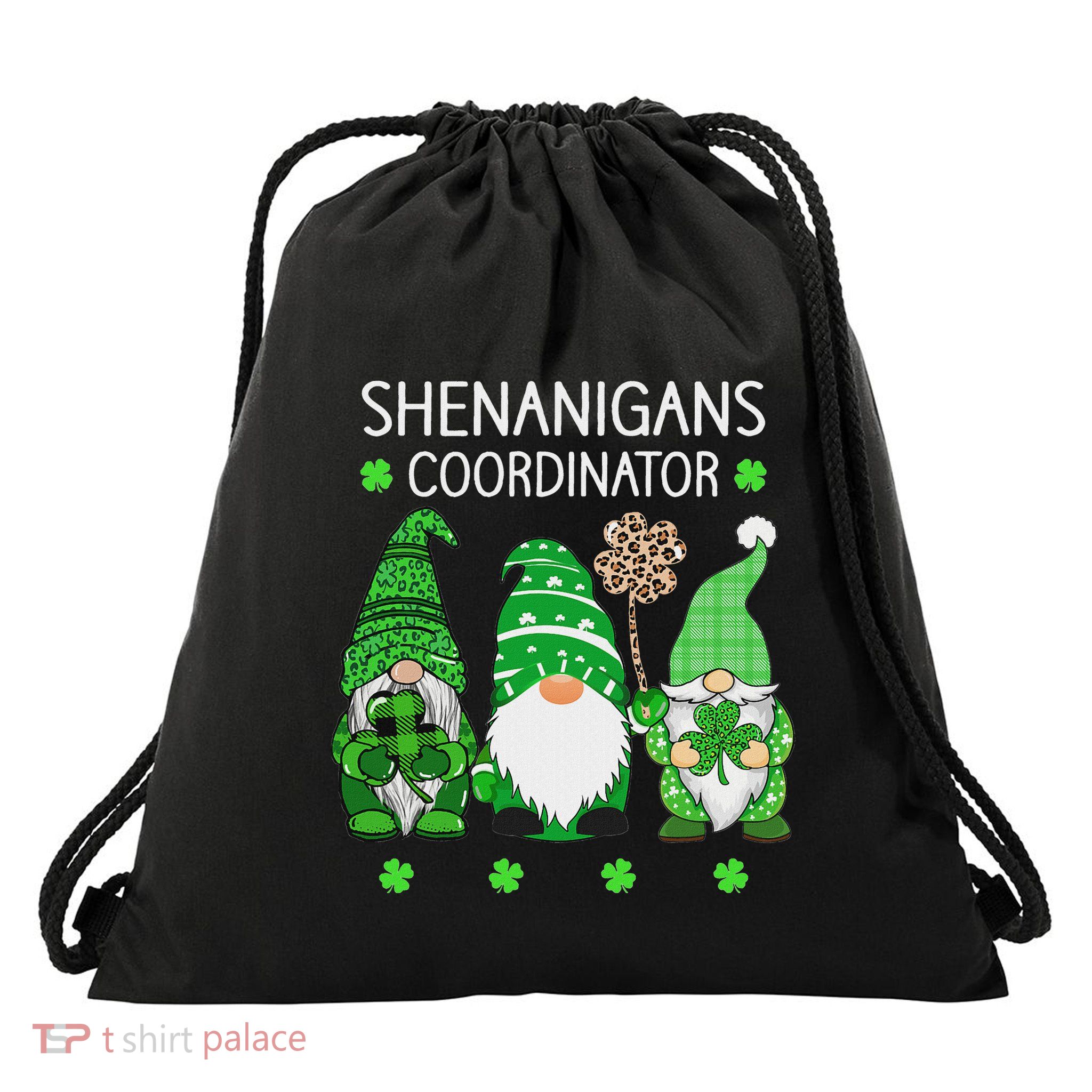 St Patricks Day Lucky Shamrock Shenanigans Gnomes Drawstring Bag