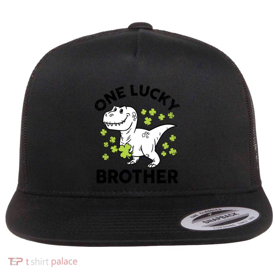 St Patricks Day One Lucky Brother Dinosaur Irish Meaningful Gift Flat Bill Trucker Hat