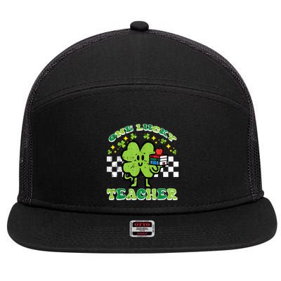 St Patrick Day Shamrock One Lucky Teacher Retro Saint Pattys 7 Panel Mesh Trucker Snapback Hat