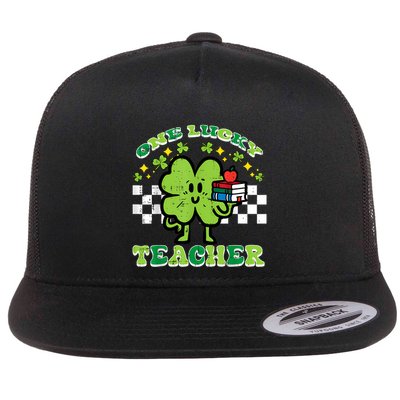 St Patrick Day Shamrock One Lucky Teacher Retro Saint Pattys Flatbill Hat