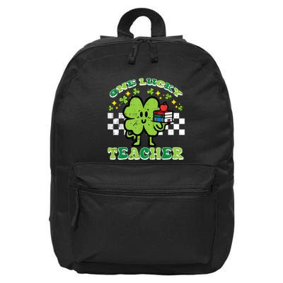 St Patrick Day Shamrock One Lucky Teacher Retro Saint Pattys 16 in Basic Backpack