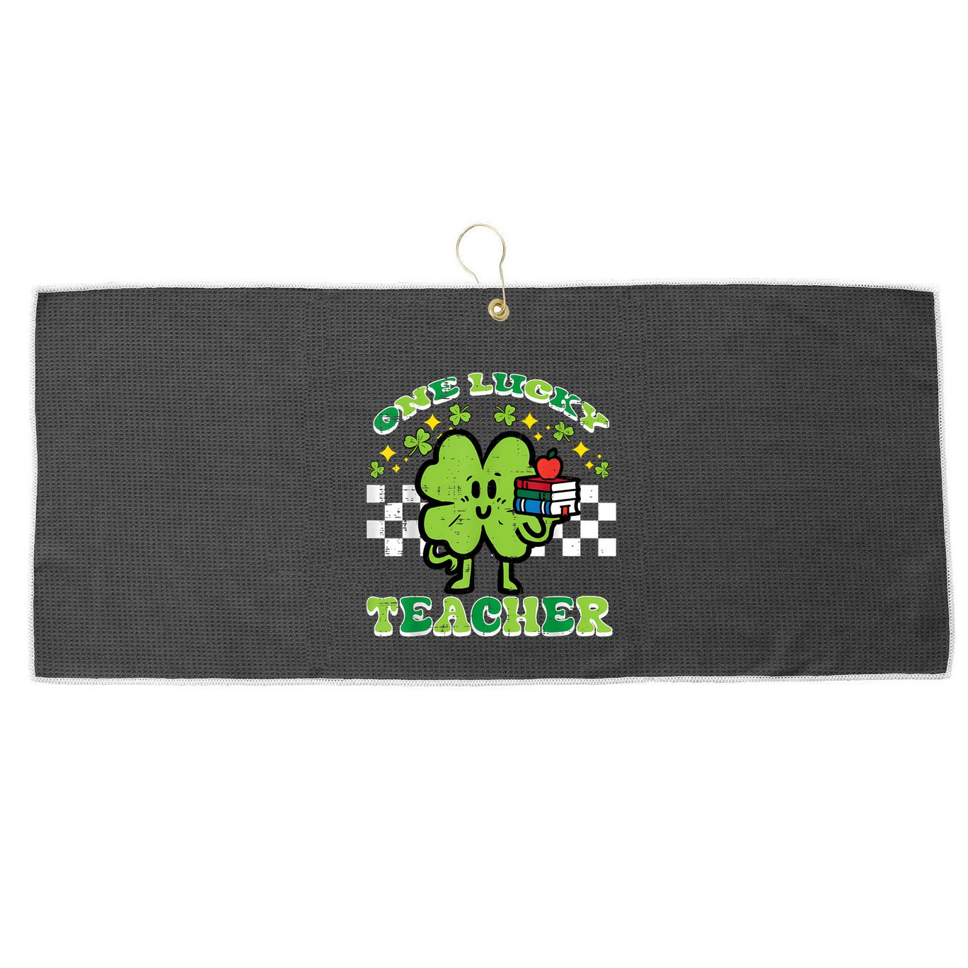 St Patrick Day Shamrock One Lucky Teacher Retro Saint Pattys Large Microfiber Waffle Golf Towel