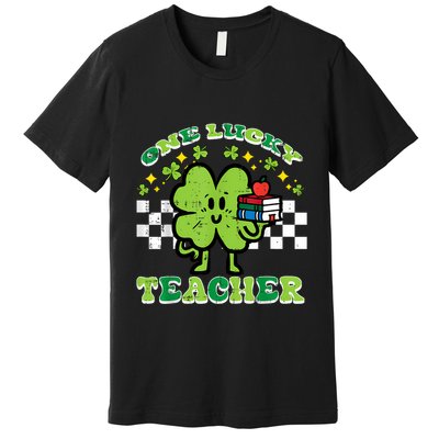 St Patrick Day Shamrock One Lucky Teacher Retro Saint Pattys Premium T-Shirt